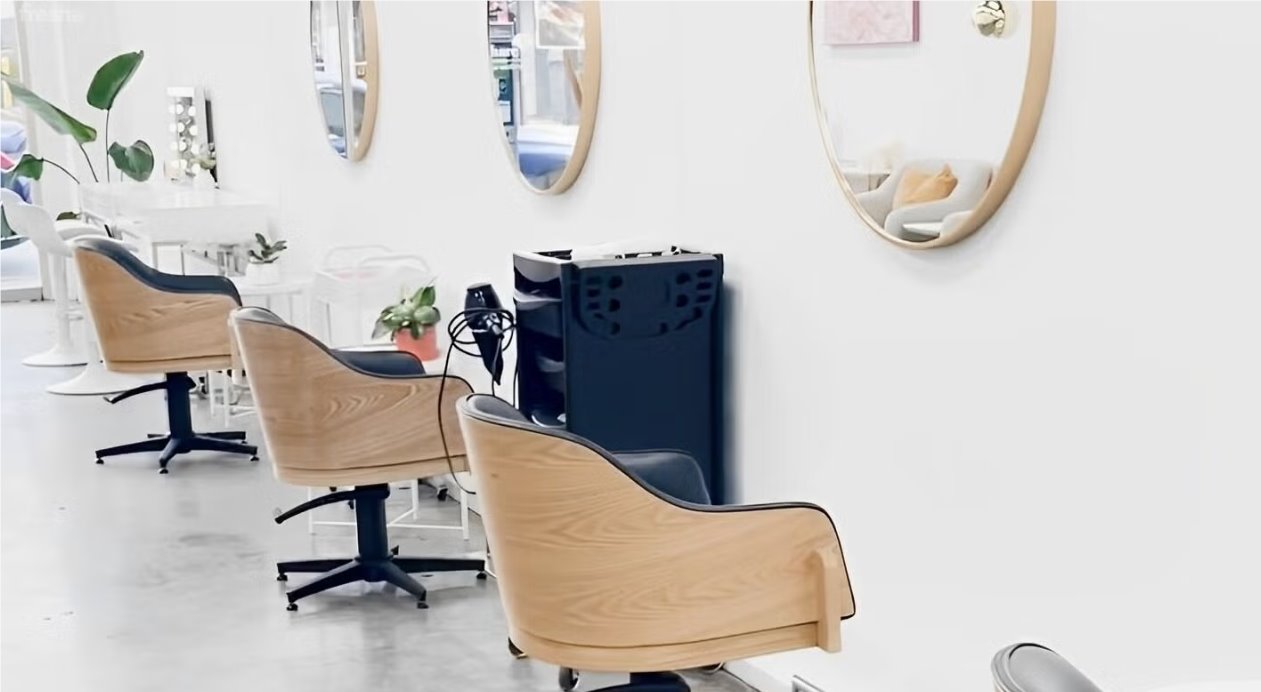 Bright styling stations at the Richmond salon